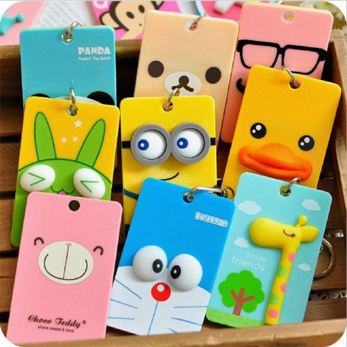 Charms Cute Cartoon Card Holder Sleeve Set Key Chain Keyring Bus IC Credit Cards