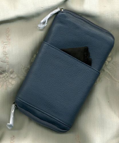 By Levenger - RAFINATO - Double Zip Eyeglass Case - Leather CORNFLOWER