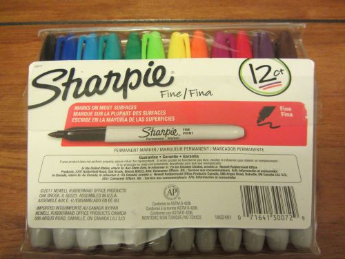 Sharpie Permanent Fine Point Marker - Fine - Assorted Ink - 12 / Set