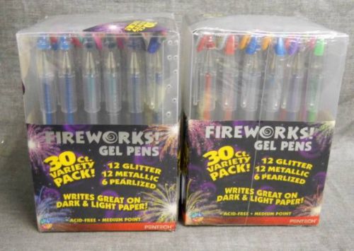 LOT OF 2 FIREWORKS GEL PENS 30 CT VARIETY PACK ACID-FREE MEDIUM POINT