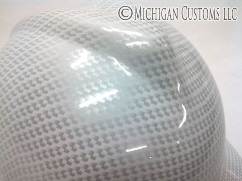 Custom Hard Hat - White &amp; Silver Carbon Fiber - MSA V-Guard Regular Brim