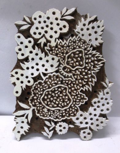 Vintage wood carved textile printing fabric block stamp bold floral print unique for sale