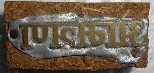 Vintage letterspress zinc block printing block aamantran with wooden base s1207 for sale