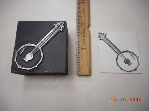 Letterpress Printing Printers Block, Musical Banjo for Picking and Grinning