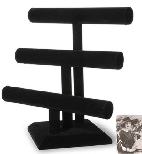 Black velvet necklace bracelet 3 row rack t bar holder display retail *last one* for sale