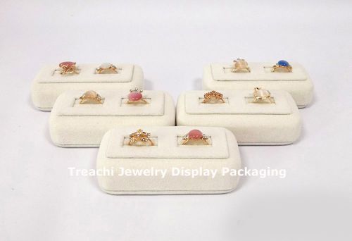 Kit of 5 PCS  Ring Display Stand Beige Velvet Tray Holder Tuck and Roll Slot Set