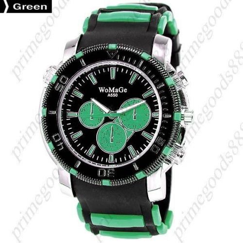 Rubber band analog quartz free shipping false sub dials men&#039;s wristwatch green for sale