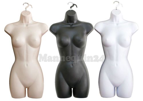 A Set of White Flesh Black Mannequin Body Forms with Hook for Hanging