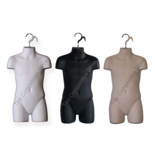 3 Child Mannequin Forms For Sizes 5T-7 Boys &amp; Girls - 1 Black + 1 White +1 Flesh