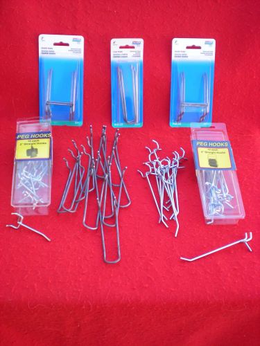 LOT of 58 Various Peg Board Hooks-2&#034; &amp; 4&#034; Straight-4&#034; Double-4&#034; Loops-NIB &amp; Loos