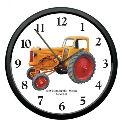 New MINNEAPOLIS MOLINE Wall Clock 10&#034; Round Vintage 1938 Model R Farmer Tractor
