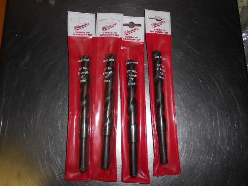 4 Milwaukee Percussion Carbide Hammer Drill Bit 1/2 x 6 inch 48-87-0500 3/8 shan