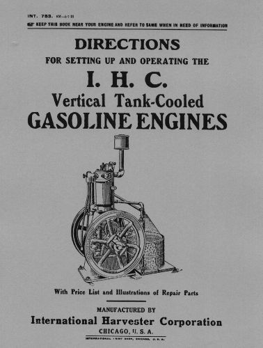 IHC Vertical Tank Cooled Engine Operating Manual