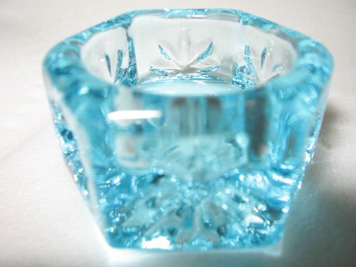 Clear aqua blue glass salt dip cellar celt hexagon star pattern art master mint