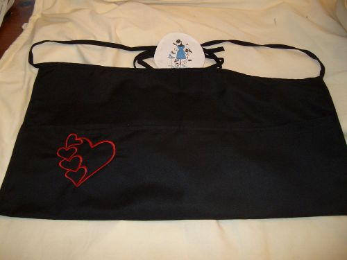 Black server waiter waitress waist apron many hearts name added for free for sale