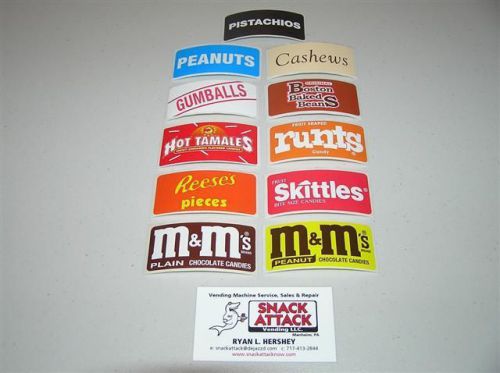 VENDSTAR 3000 BULK CANDY VENDING MACHINE /(11) RECTANGULAR CANDY LABEL STICKERS