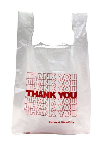 200 PCS : White Plastic Thank You Grocery Shopping T-Shirt Bags 12 &#034;x 6&#034;x21&#034;