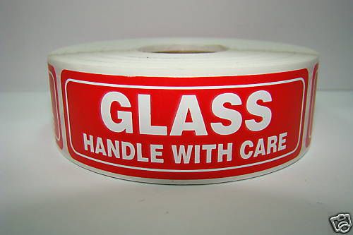 1000 Labels of 1x3 GLASS Handle with Care Mailing Sticker Rolls