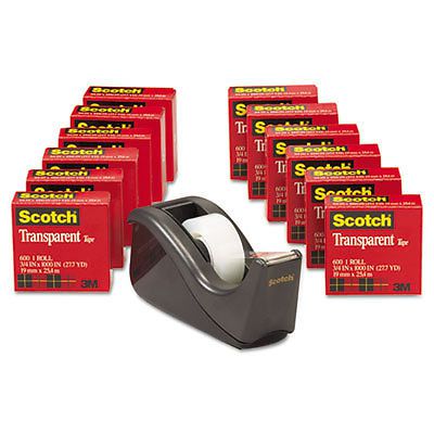 Transparent tape dispenser value pack, 1&#034; core, black, 12/pack 600k-c60 for sale