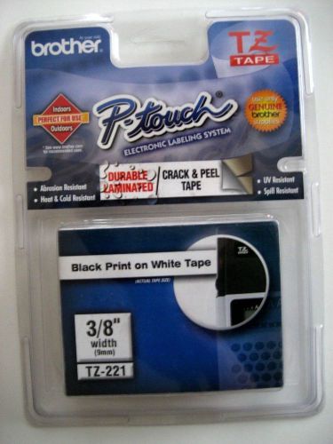 New Genuine Brother TZ-221 3/8&#034; Black on White Tape