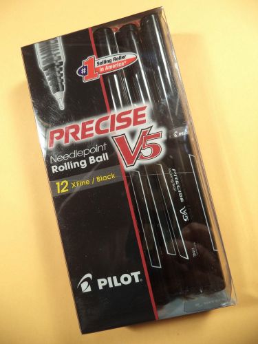 12 PILOT PRECISE V5 NEEDLEPOINT ROLLING BALL BLACK X FINE 35380 FREE SHIPPING