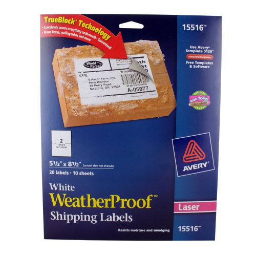 Avery WeatherProof Labels for Laser Printers, 5.5 x 8.5 Inch, White, Pack of 20