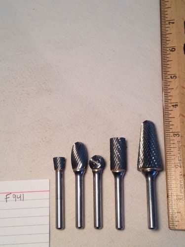 5 NEW 1/4&#034; (.250) SHANK CARBIDE BURRS. DOUBLE &amp; SINGLE CUT. USA MADE {F941}