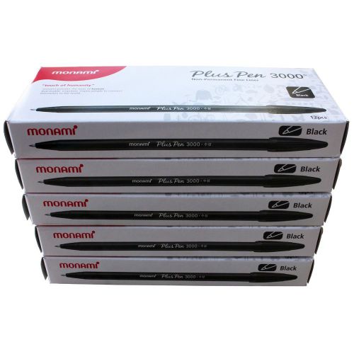 Monami Plus Pen 3000 Felt tip broad line pen Black - 5 Dozen (60 Pcs)