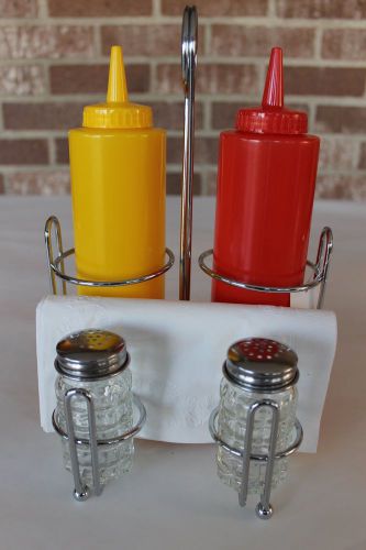 Diner Restaurant Retro Style Condiment Caddy RackSet Salt Pepper Ketchup Mustard