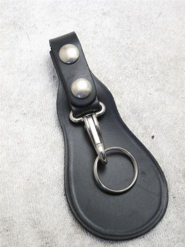 B72 Plain Black G&amp;G Leather Police Type Belt Key Strap with Ring &amp; Back Flap