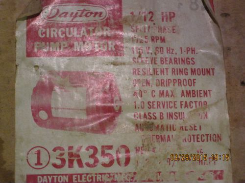 Dayton circulator pump motor 3k350 1\12 hp splitphase 1725 rpm for sale