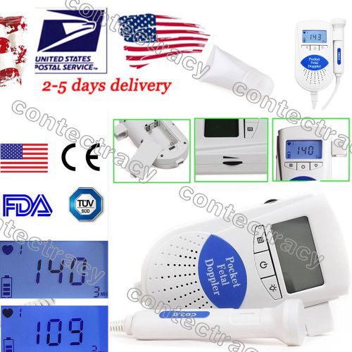 FDA LCD Fetal doppler Baby Prenatal Heart Monitor,fetus-voice meter 3mhz+Gel,USA