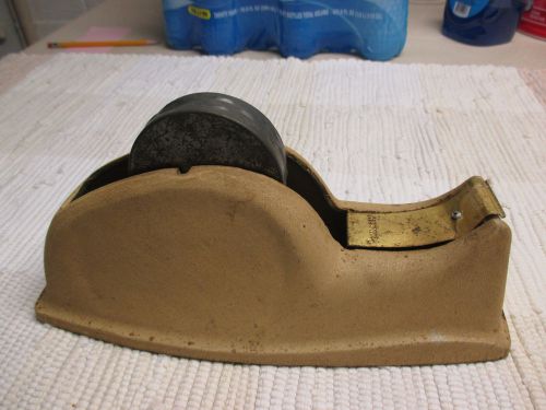 Permacel Tan Cast Iron Tape Dispenser Desktop Vintage Accessory Very Heavy