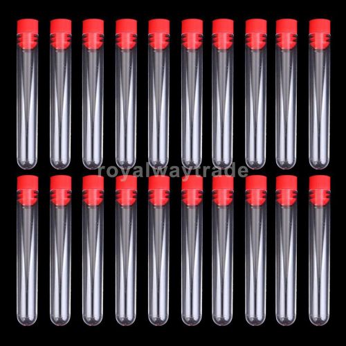 20pcs Non-Graduated Plastic Test Tubes Lab Test Container Tool w/ Screw Caps