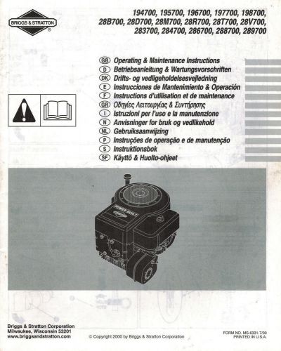 BRIGGS+STRATTON VAR. MODELS OPERATE&amp;MAINTENANCE  MANUAL