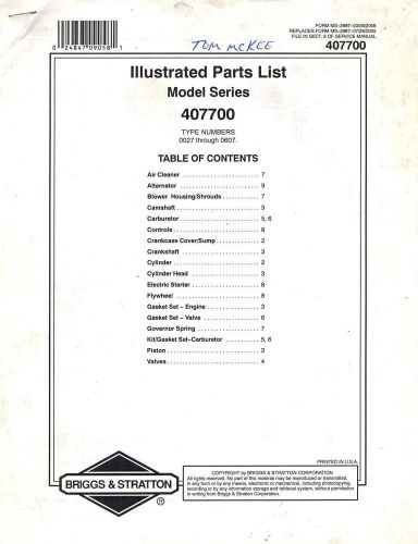 BRIGGS+STRATTON 407700  GENUINE PARTS LIST MANUAL