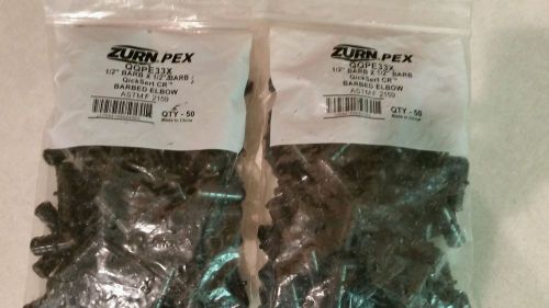 2   ZURN PEX QICKSERT QQPE33X 1/2&#034; BARB QUICKSERT BARBED ELBOW  (bag x 50 pcs),