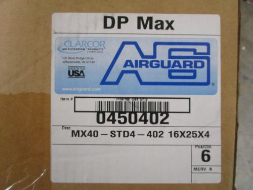 LOT OF 6 AIRGUARD 16X25X4 PLEATED FILTER MX40-STD4-402 *NEW IN BOX*