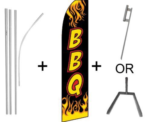 &#034;bbq&#034; super flag &amp; 16ft pole set 5 piece kit &amp; ground spike or tire mount u pick for sale