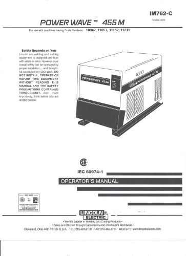 Lincoln Electric (POWER WAVE 455 M ) Welder Operators  Manual) Bound Copy