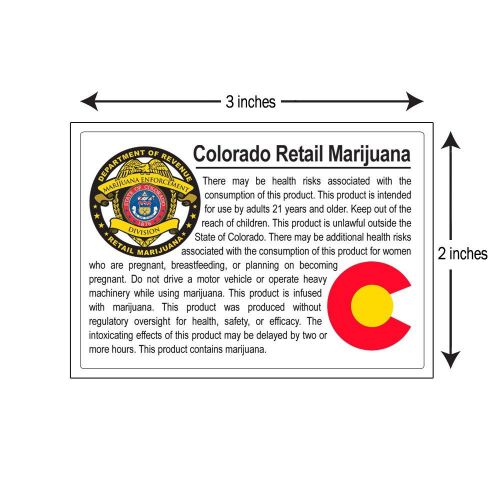 100 count Retail Marijuana Labels Colorado Compliant Stickers 420 NEW Ship Daily