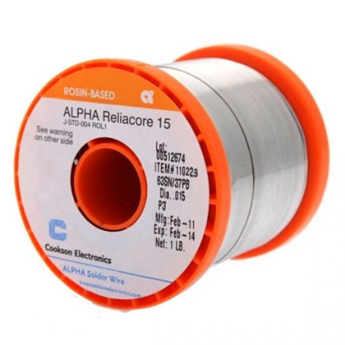 ALPHA - RELIACORE 15 63SN/37PB WIRE SOLDER - .015&#034; DIAMETER P3, 1LB 110229 NEW