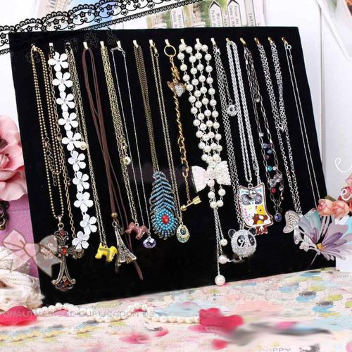 Blk Velvet Necklace Chain Bracelet Display Holder Stand Easel Organizer Rack