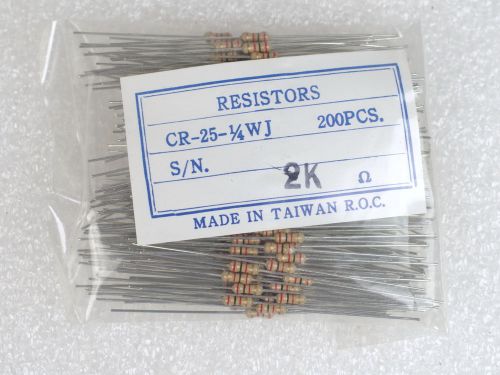 YAGEO DIGIKEY 200 pcs - 5% Carbon Film Resistors CR-25-1/4WJ 2K ohm 2.0KQBK-ND