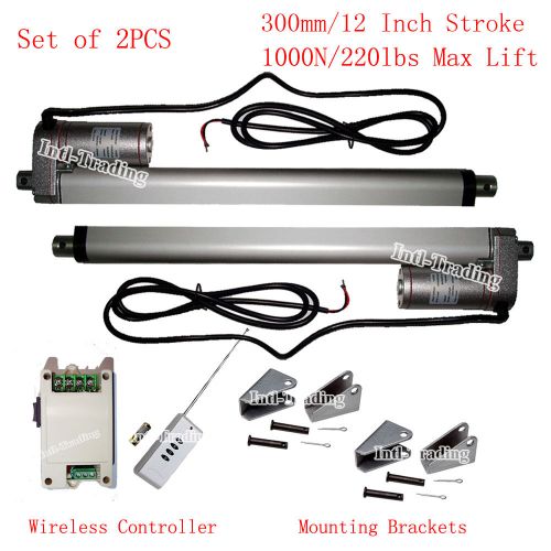 2X 12&#034; Stroke 14mm/s 220lbs DC12V Linear Actuator W/ Wireless Remote Bracket Set