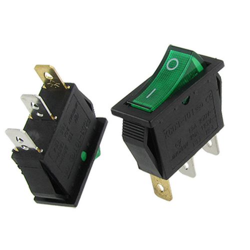 5pcs Green Light ON-OFF I/O SPST Boat Rocker Switch 3 Pin 15A/250V 20A/125V AC