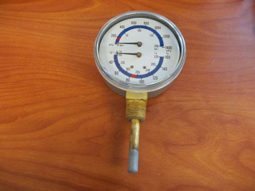 3-1/2&#034; Tridicator Boiler Gauge Temperature 0-320°F Pressure 1/2&#034; 0-200 PSI