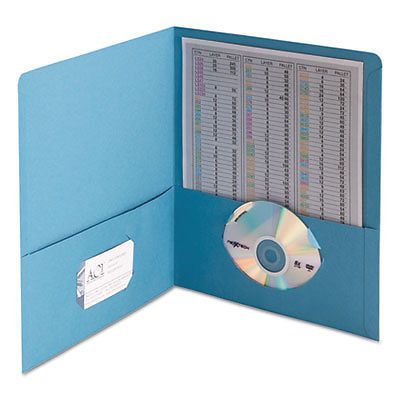 Two-Pocket Folder, Embossed Leather Grain Paper, Blue, 25/Box