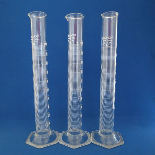 Qty 3 Kimax Graduated Cylinders Class A 100mL # 20026-100