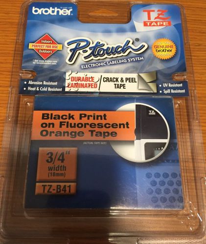 NIB New Brother P-touch TZ Tape TZ-B41 Black Print on Orange Tape 3/4 18mm